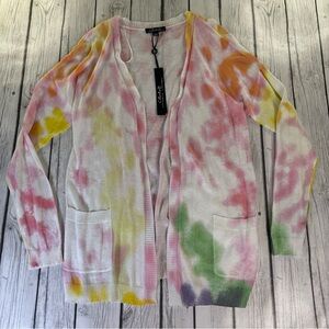 Charlie B Women’s M/M Tie-Dye Open Front Cardigan Sweater Pockets Multicolor NWT